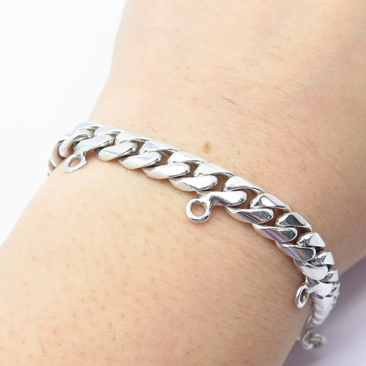 925 Sterling Silver Vintage Mexico Cuban Link Bracelet 7"
