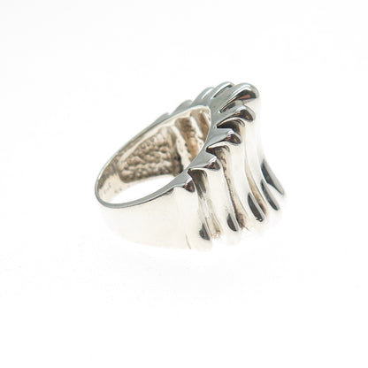 925 Sterling Silver Vintage Modernist Ribbed Oxidized Ring Size 6.25