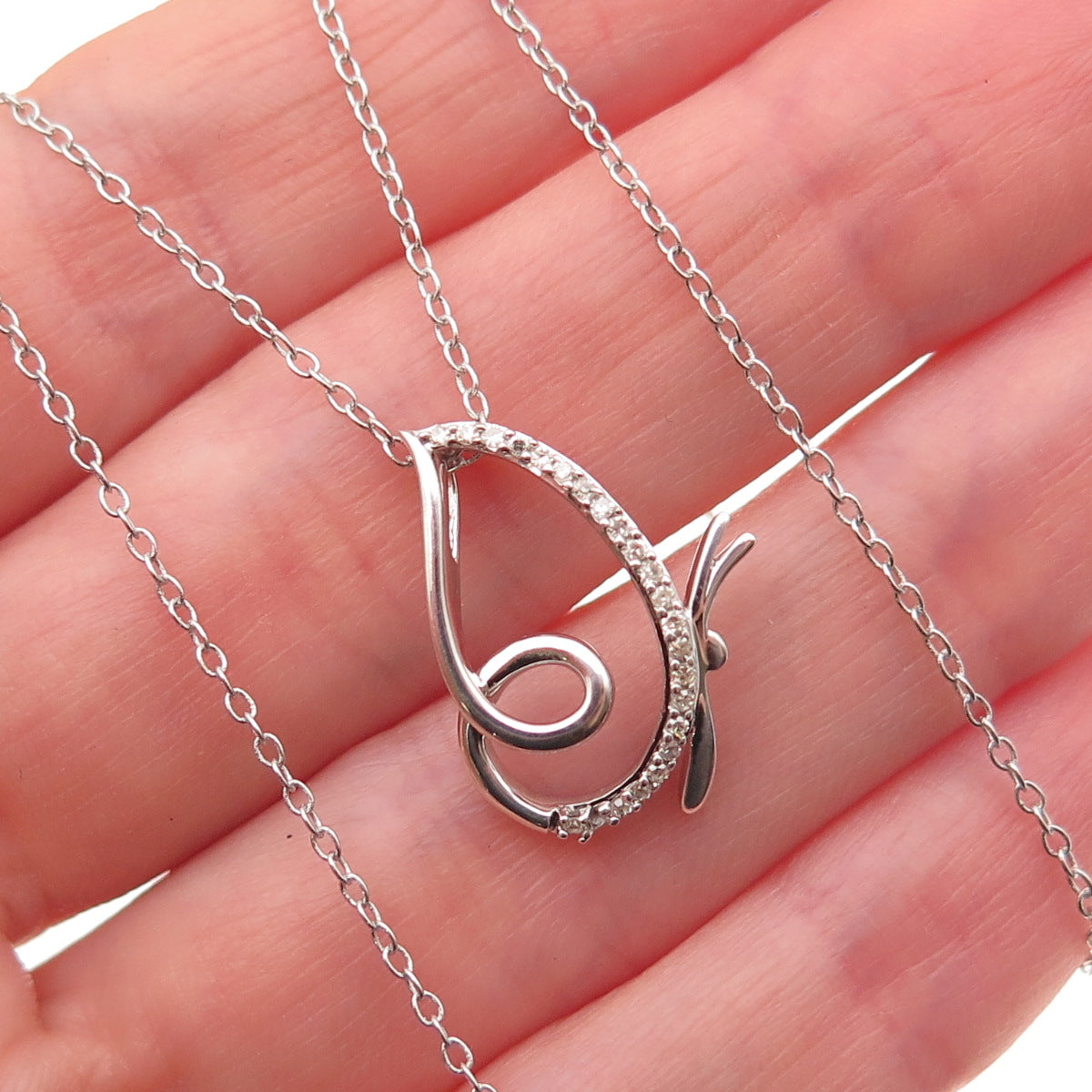 925 Sterling Silver Real Round-Cut Diamond Butterfly Cable Chain Necklace 18"