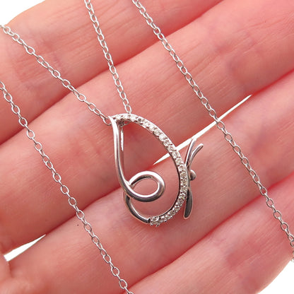 925 Sterling Silver Real Round-Cut Diamond Butterfly Cable Chain Necklace 18"