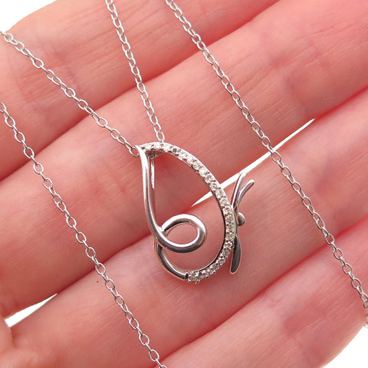 925 Sterling Silver Real Round-Cut Diamond Butterfly Cable Chain Necklace 18"