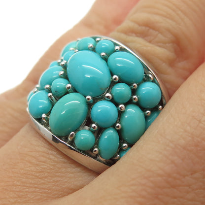 925 Sterling Silver Real Sleeping Beauty Turquoise Cluster Ring Size 6.75