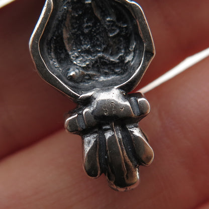 925 Sterling Silver Vintage Real Lapis Lazuli Cross Oxidized Pendant