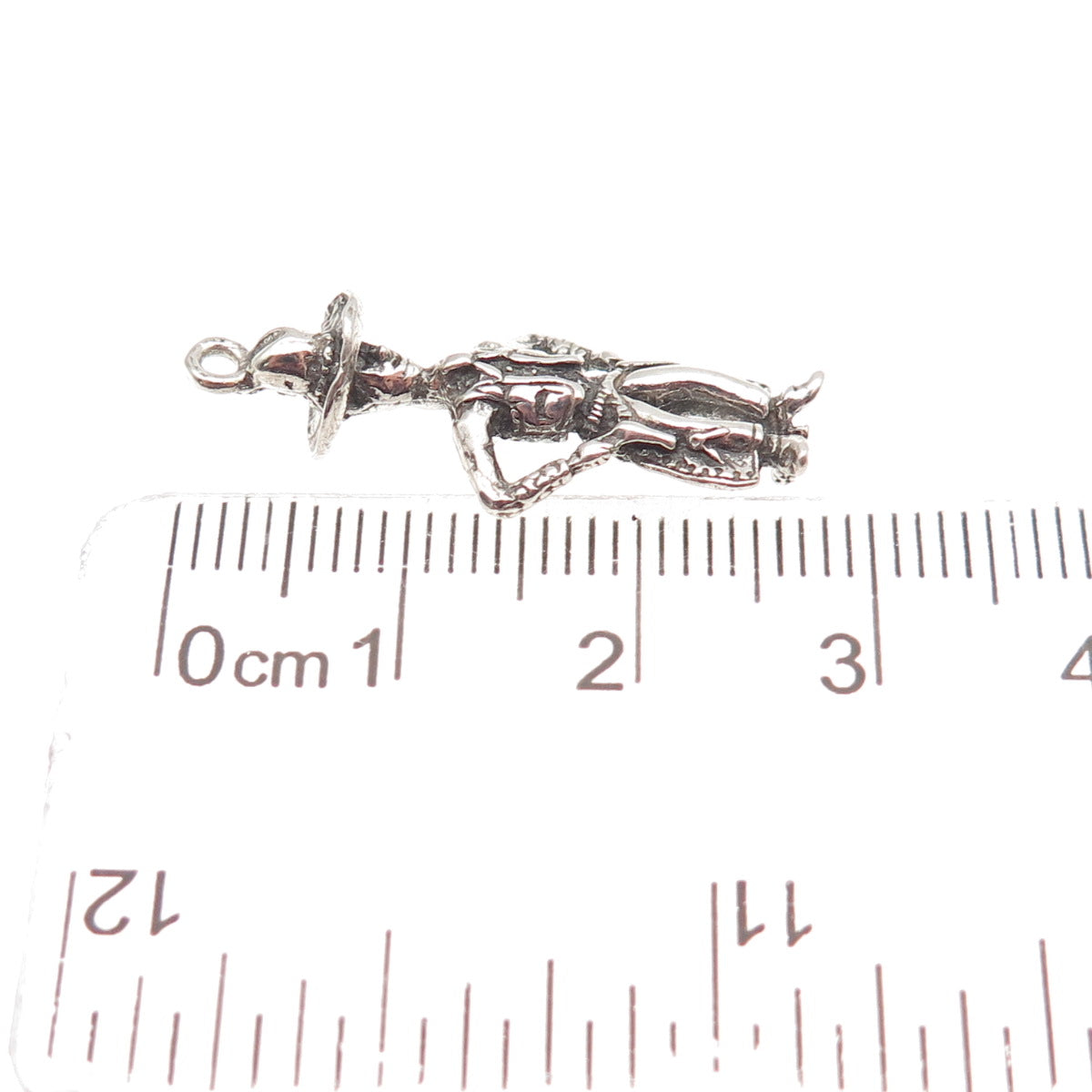 925 Sterling Silver Vintage Cowboy Oxidized 3D Charm Pendant