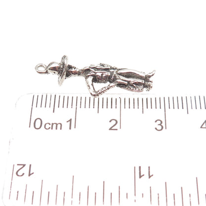 925 Sterling Silver Vintage Cowboy Oxidized 3D Charm Pendant
