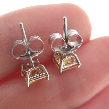 925 Sterling Silver Princess-Cut Canary C Z Stud Earrings
