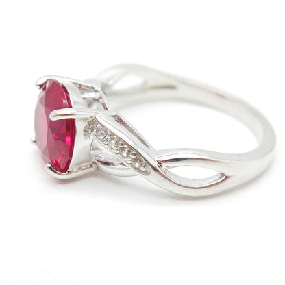 925 Sterling Silver Lab-Created Ruby & White Topaz Ring Size 7.25