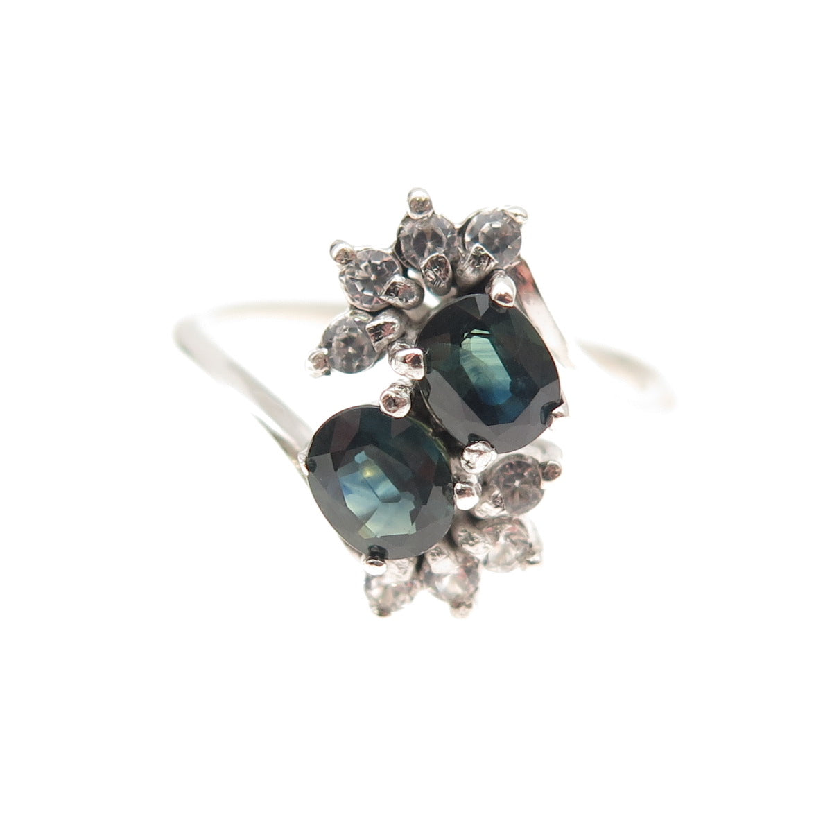 925 Sterling Silver Vintage Real Sapphire & C Z Bypass Ring Size 6.25
