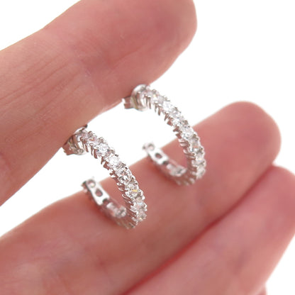 925 Sterling Silver Round-Cut C Z Hoop Earrings