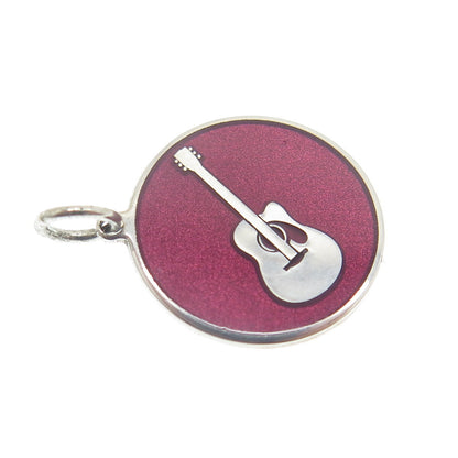 TOKEMOTI 925 Sterling Silver Enamel Guitar Minimalist Round Tag Charm Pendant