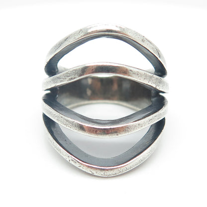 925 Sterling Silver Vintage Modernist Multi-Row Oxidized Ring Size 7