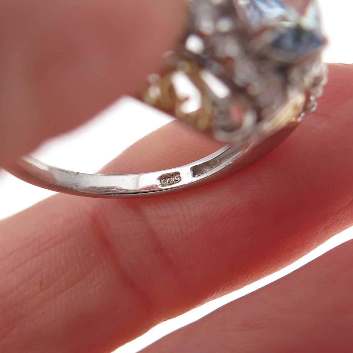 Chuck Clemency 925 Sterling 2-Tone Real Tanzanite & White Topaz Ring Size 8.25