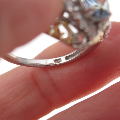 Chuck Clemency 925 Sterling 2-Tone Real Tanzanite & White Topaz Ring Size 8.25
