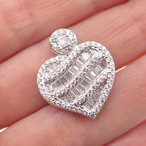 VANNA K 925 Sterling Silver Blue & White C Z Heart Slide Charm Pendant