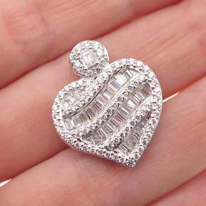 VANNA K 925 Sterling Silver Blue & White C Z Heart Slide Charm Pendant