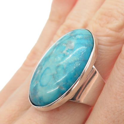 950 Silver Vintage Real Cabochon Dyed Howlite Turquoise Ring Size 7.75