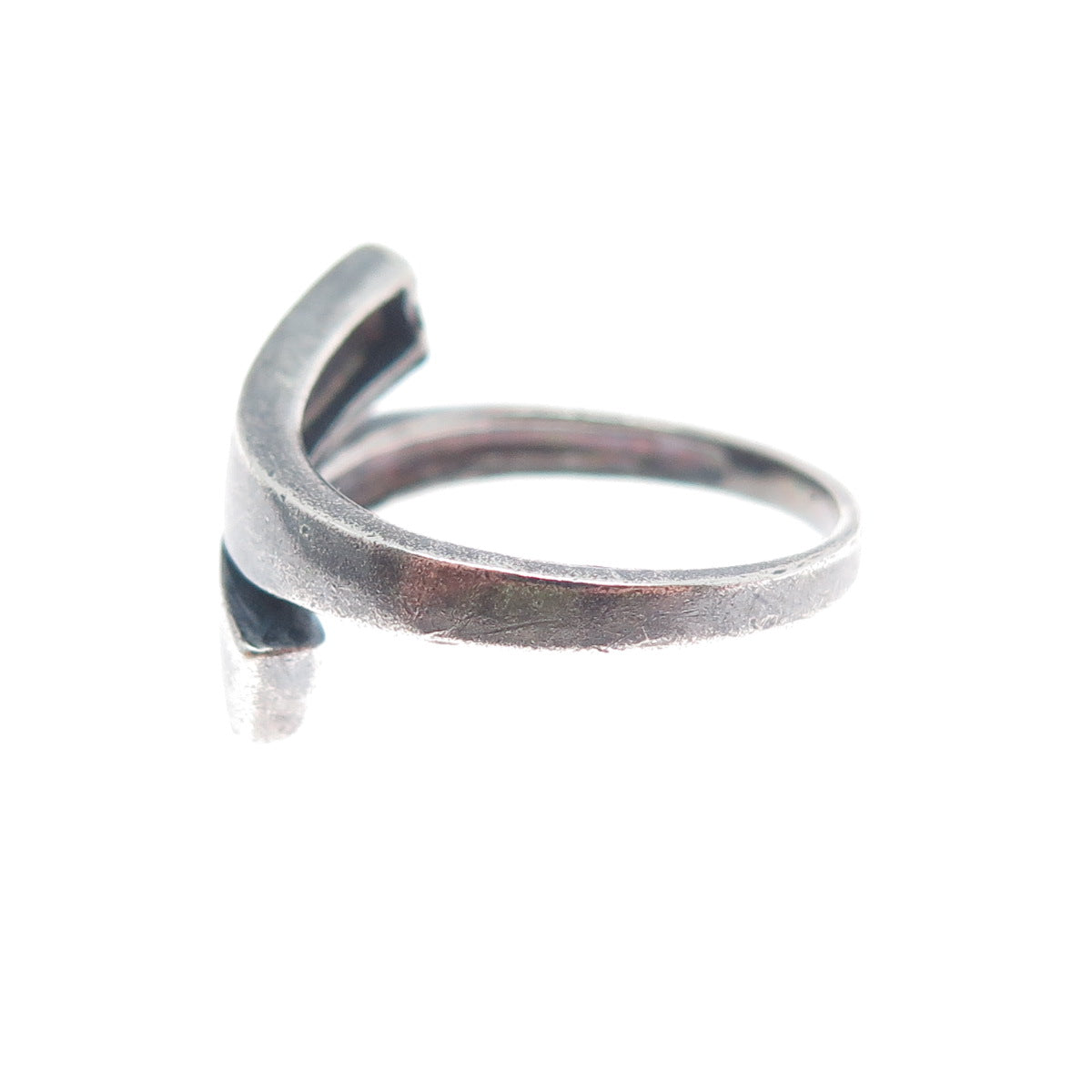 925 Sterling Silver Vintage Modernist Bypass Oxidized Ring Size 7