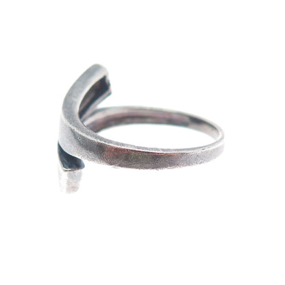925 Sterling Silver Vintage Modernist Bypass Oxidized Ring Size 7
