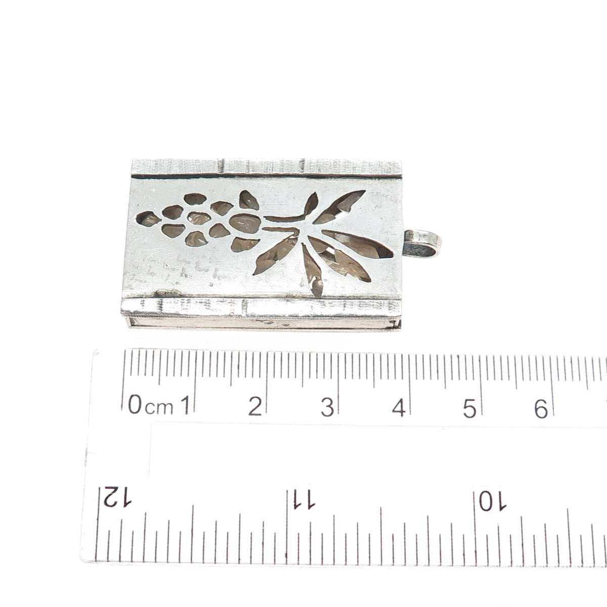 925 Sterling Silver Vintage Real Quartz Grape Shadow Box Oxidized Charm Pendant