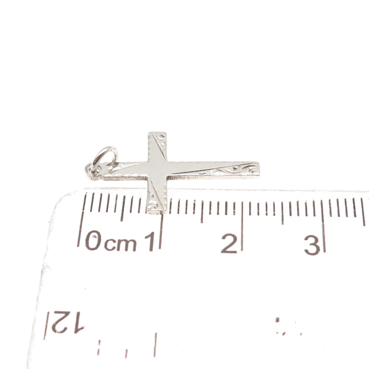 925 Sterling Silver Antique Art Deco Engraved Floral Cross Charm Pendant