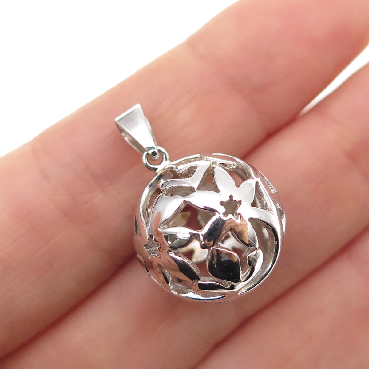 925 Sterling Silver Vintage Floral Ornate Ball Mini 3D Charm Pendant
