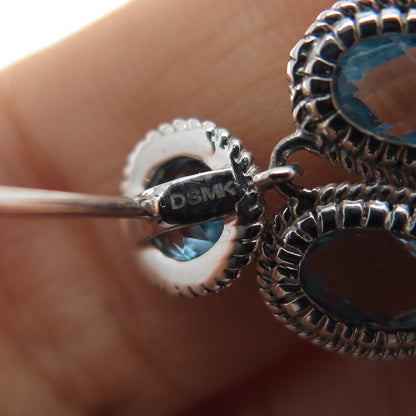 925 Sterling Silver Real Blue Topaz Cluster Dangle Earrings