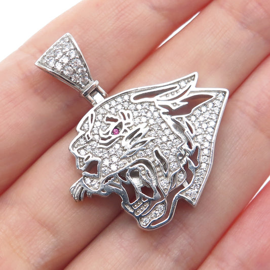 925 Sterling Silver Real Round-Cut Ruby & C Z Panther Charm Pendant