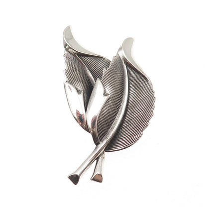 Beau 925 Sterling Silver Vintage Floral Leaf Oxidized Pin Brooch