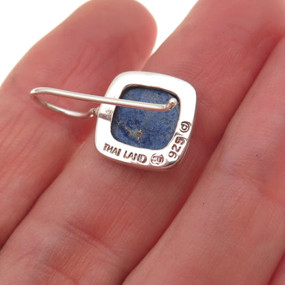 925 Sterling Silver Vintage Real Lapis Square Earrings