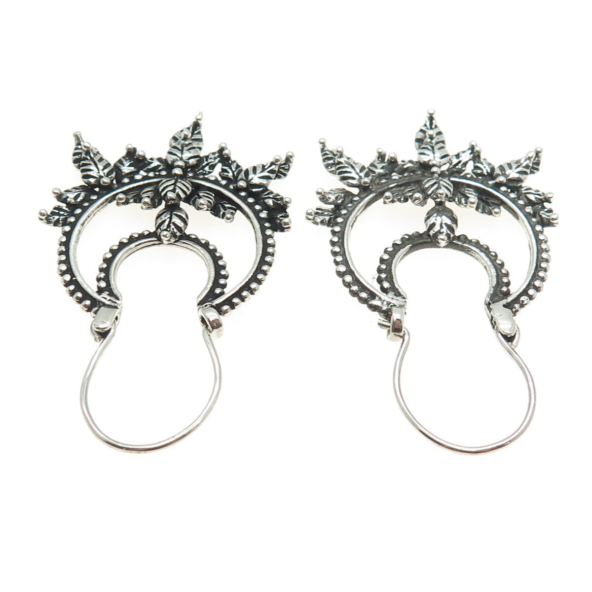 925 Sterling Silver Vintage Leaf Ethnic Oxidized Earrings