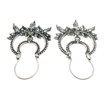 925 Sterling Silver Vintage Leaf Ethnic Oxidized Earrings
