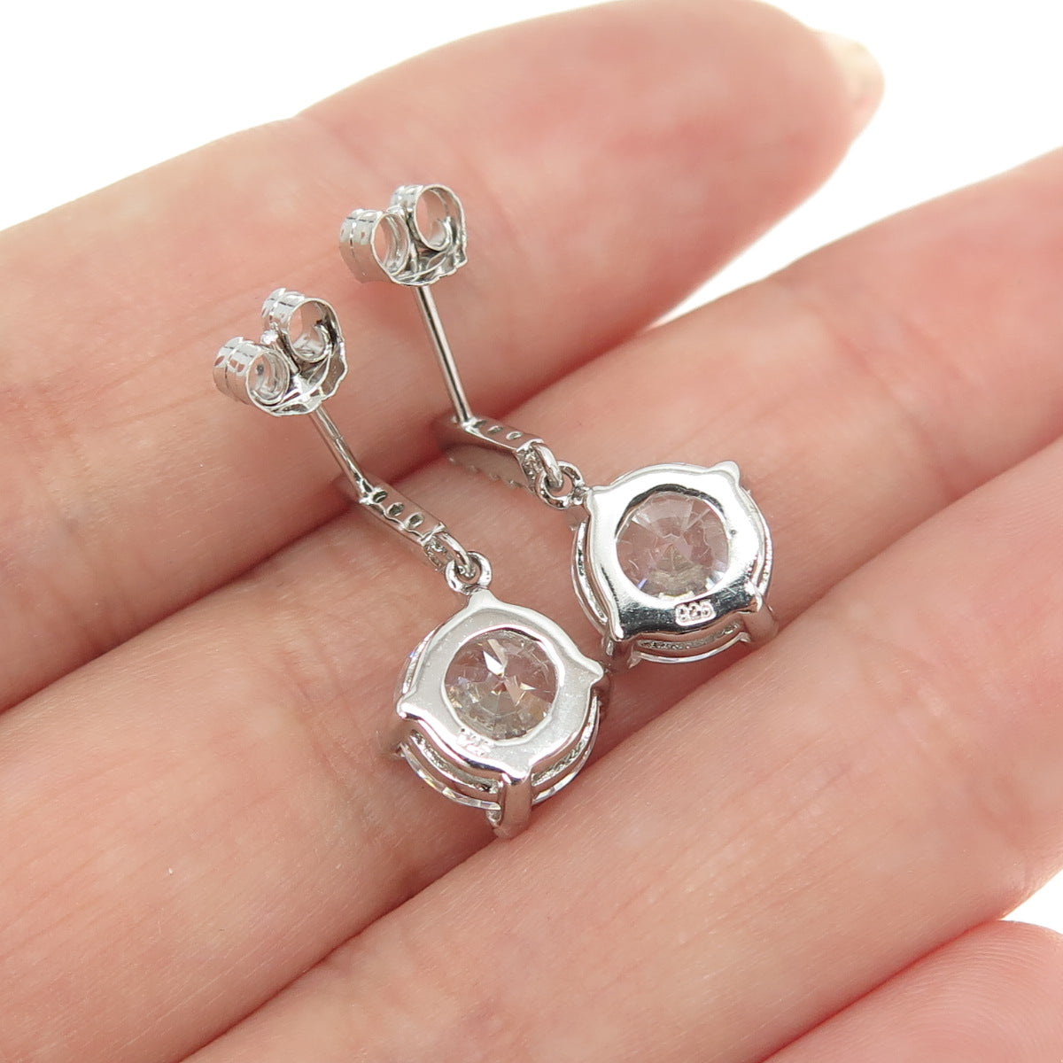 925 Sterling Silver Round-Cut C Z Drop Earrings