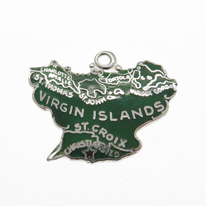 925 Sterling Silver Vintage Green Enamel Saint Croix, Virgin Islands Pendant