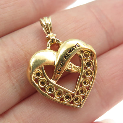 925 Sterling Silver Gold Plated Real Round Diamond "Love Always" Heart Pendant