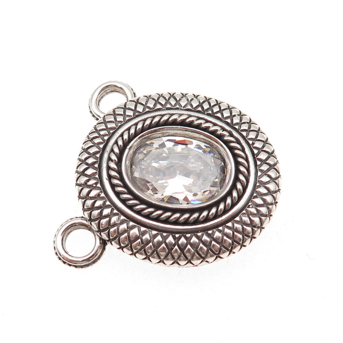 925 Sterling Silver Vintage Oval-Cut C Z Oxidized Centerpiece Slide Pendant