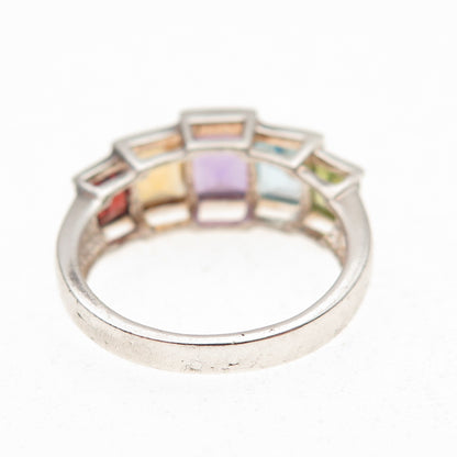 925 Sterling Vintage Real Amethyst Blue Topaz Peridot Citrine Garnet Ring Size 6