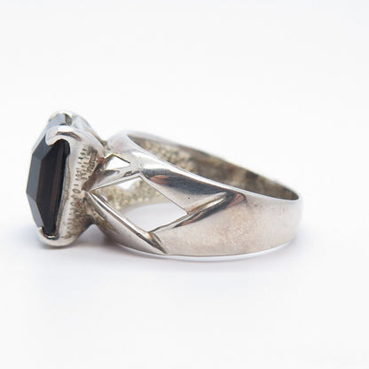 925 Sterling Silver Vintage Real Smoky Quartz Cutout Square Ring Size 9.25