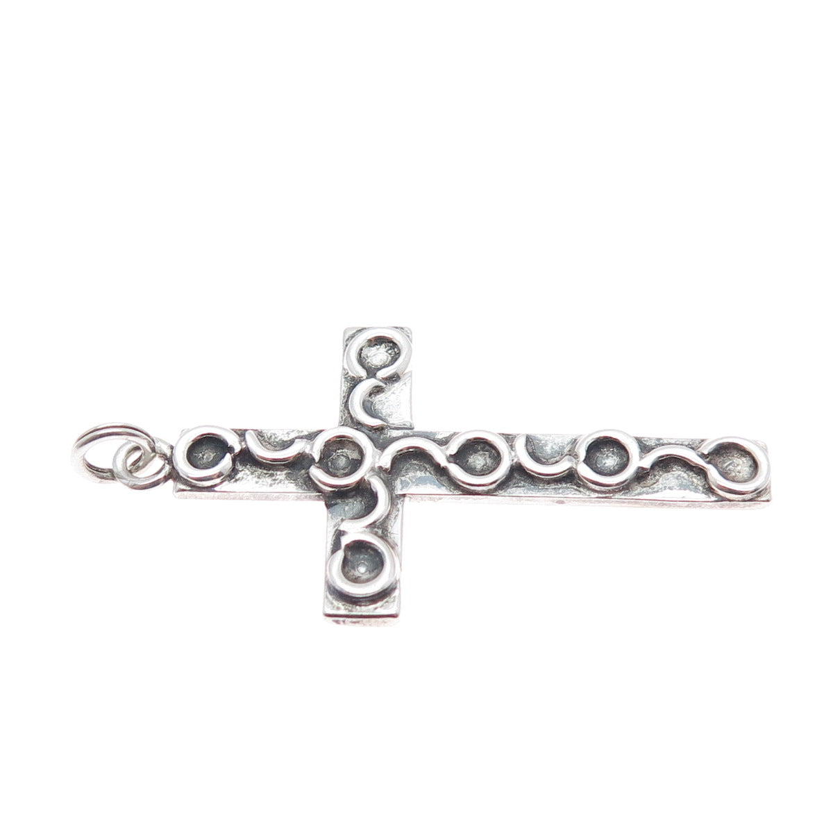 925 Sterling Silver Vintage Ornate Cross Oxidized Charm Pendant