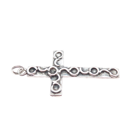 925 Sterling Silver Vintage Ornate Cross Oxidized Charm Pendant