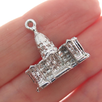 DIVERA 925 Sterling Silver Antique US Capitol Building Minimalist 3D Pendant