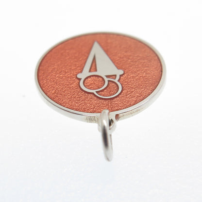 925 Sterling Silver Peach Enamel Ice Cream Round Tag Minimalist Charm Pendant