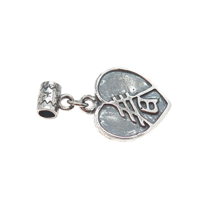 925 Sterling Silver Vintage Chinese Character Heart Oxidized Slide Charm Pendant