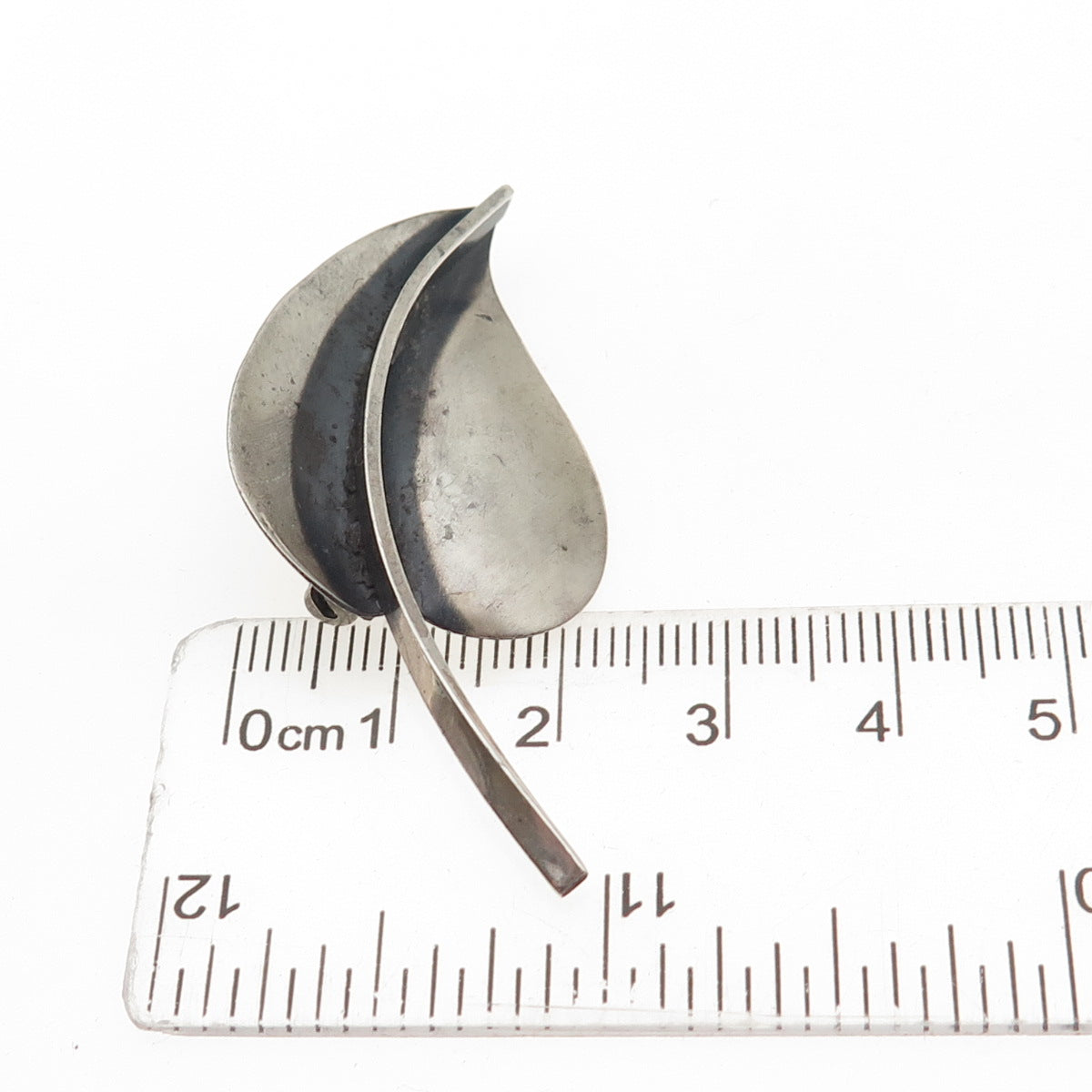 925 Sterling Silver Vintage Modernist Floral Leaf Oxidized Pin Brooch