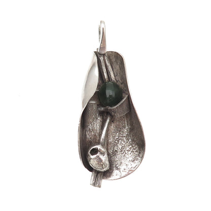 Design Wise 925 Sterling Silver Vintage Real Jade Modernist Oxidized Pendant