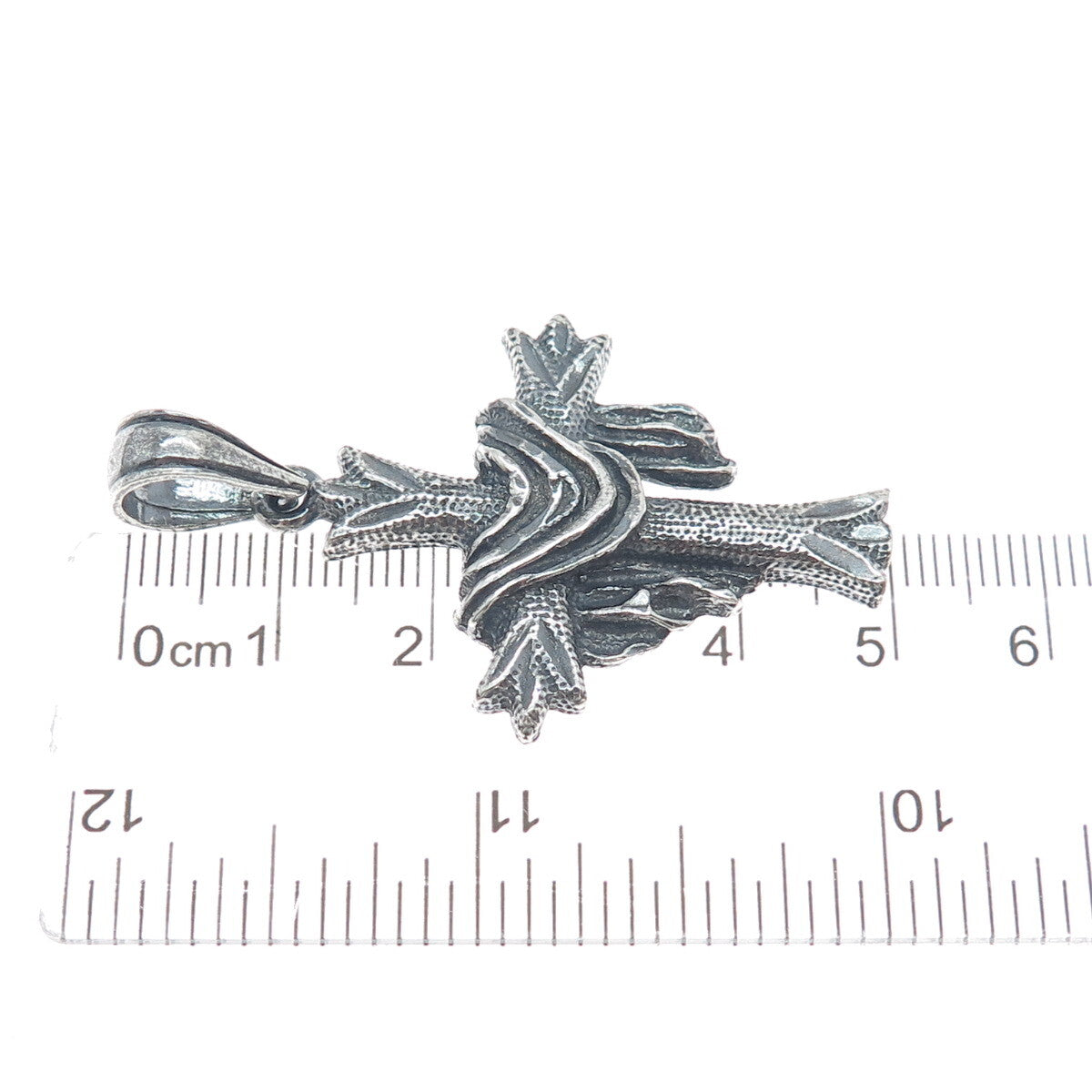 925 Sterling Silver Vintage Cross w/ Jesus Garment Religious Oxidized Pendant