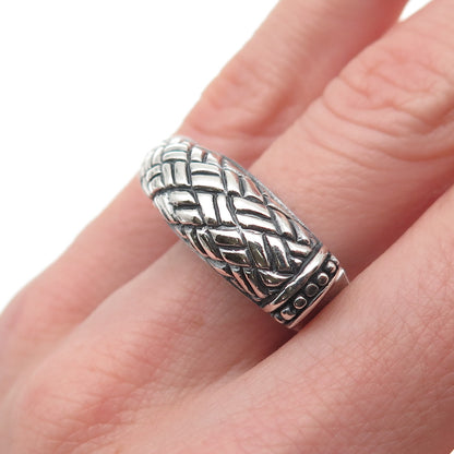 925 Sterling Silver Vintage Modernist Dome Bar Oxidized Ring Size 6