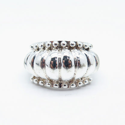 925 Sterling Silver Ribbed Beaded Ring Size 7.25