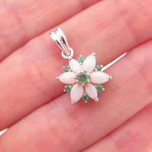 CNA Pranda 925 Sterling Silver Vintage Real Emerald & Opal Floral Charm Pendant