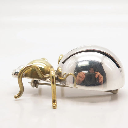 925 Sterling Silver 2-Tone Vintage Mexico Beatle Insect Pin Brooch
