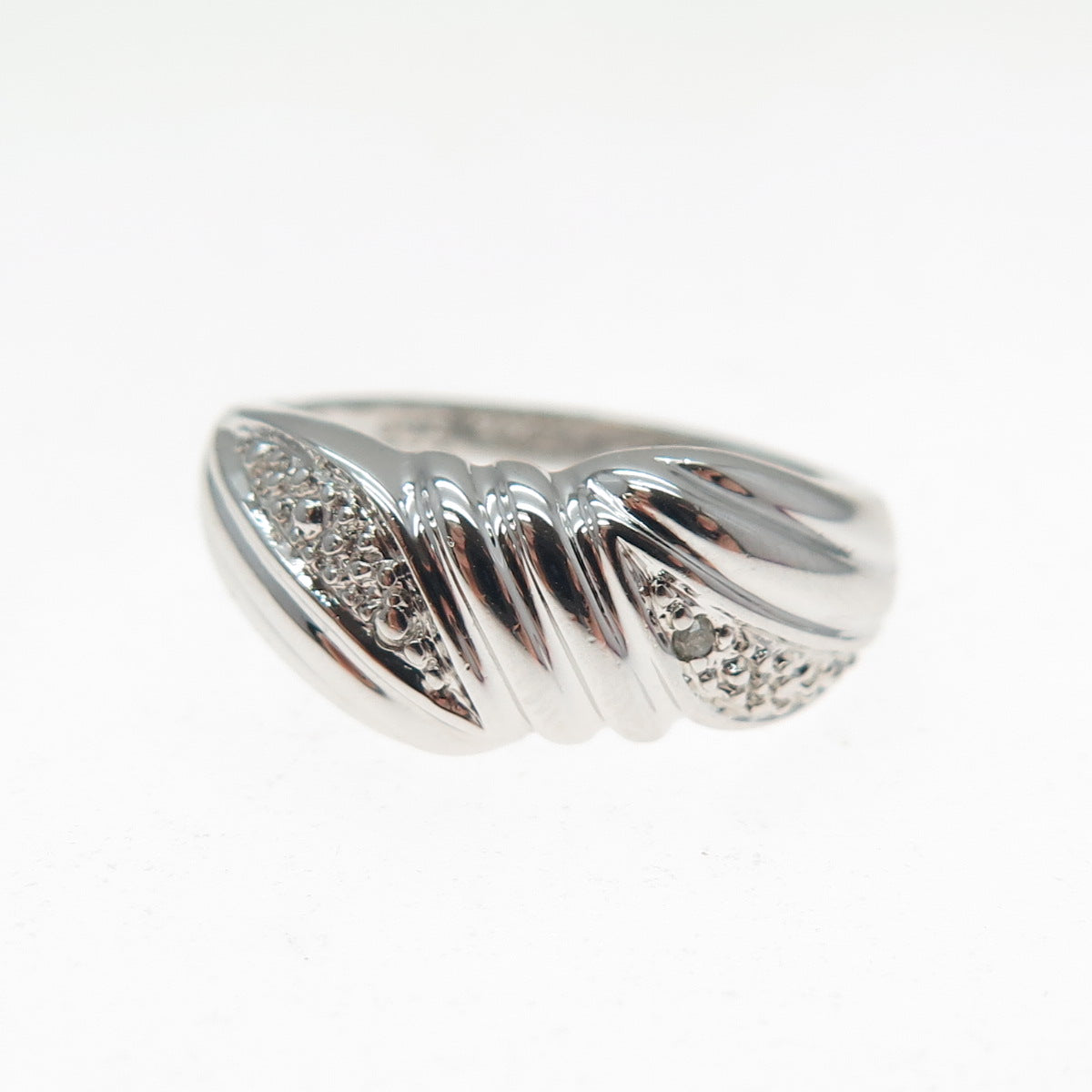 925 Sterling Silver Real Round-Cut Diamond Accent Modernist Ring Size 5